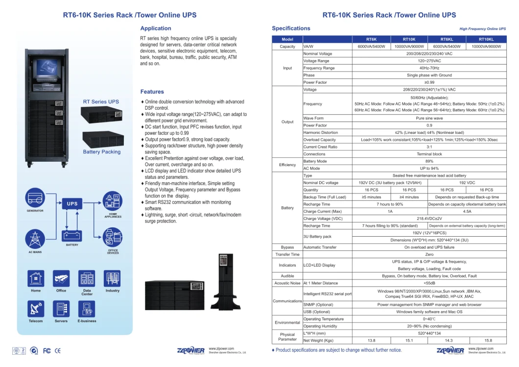 High Quality 10000va Rack Mount Online UPS with Battery Pack